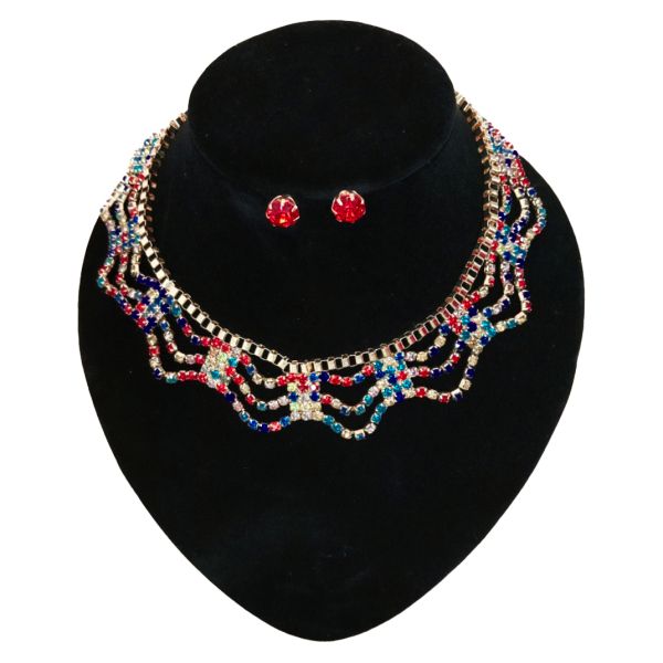 JEWELRY - SET - CHAIN ​​WITH CRYSTALS - S59-1 - GOLD WITH MIX - PACKAGE (2 sets)