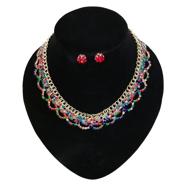 JEWELRY - SET - CHAIN ​​WITH CRYSTALS - S60-1 - GOLD WITH MIX - PACKAGE (2 sets)