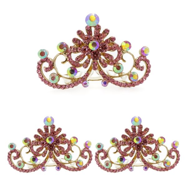 JEWELRY - DECORATIVE COMB CROWN DG006 - 5.0x3.0cm GOLD WITH PINK АВ - PACKAGE 3pcs.