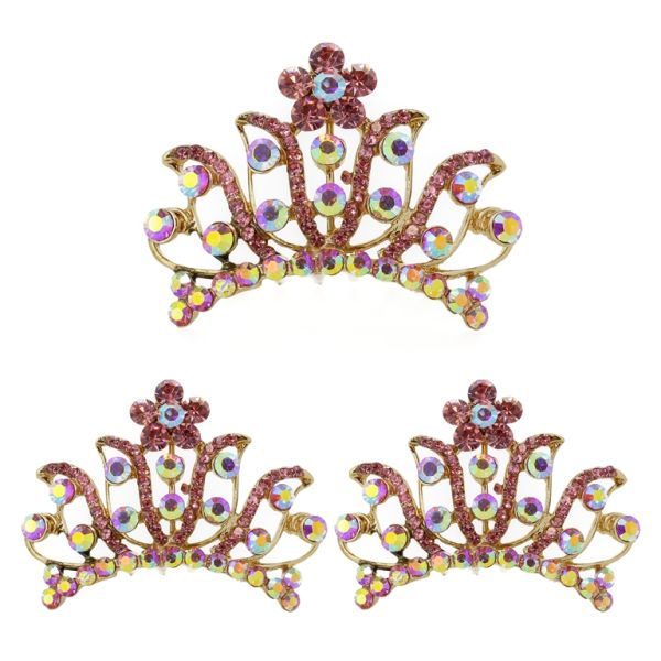 JEWELRY - DECORATIVE COMB CROWN DG007 - 5.0x3.5cm GOLD WITH PINK АВ - PACKAGE 3pcs.