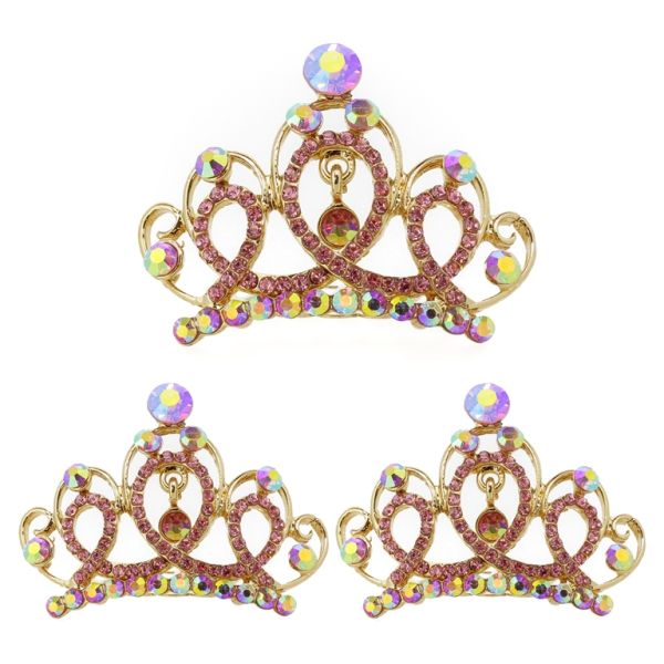 JEWELRY - DECORATIVE COMB CROWN DG009 - 5.0x3.7cm GOLD WITH PINK АВ - PACKAGE 3pcs.
