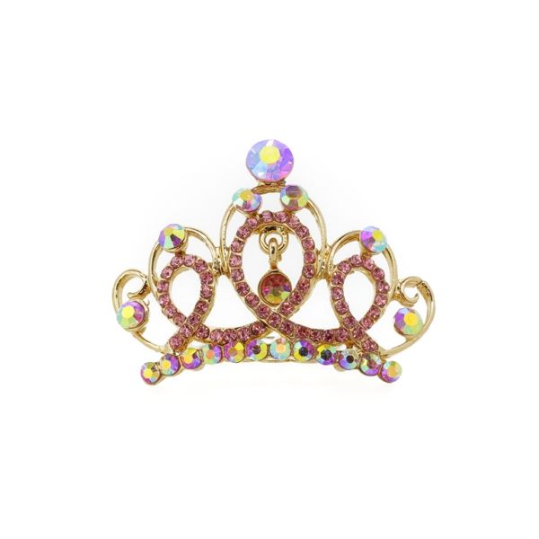 JEWELRY - DECORATIVE COMB CROWN DG009 - 5.0x3.7cm GOLD WITH PINK АВ - 1pc.
