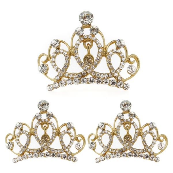 JEWELRY - DECORATIVE COMB CROWN DG009 - 5.0x3.7cm GOLD WITH WHITE АВ - PACKAGE 3pcs.