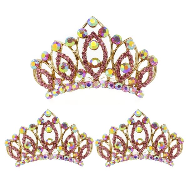 JEWELRY - DECORATIVE COMB CROWN DG010 - 5.7x3.4cm GOLD WITH PINK АВ - PACKAGE 3pcs.