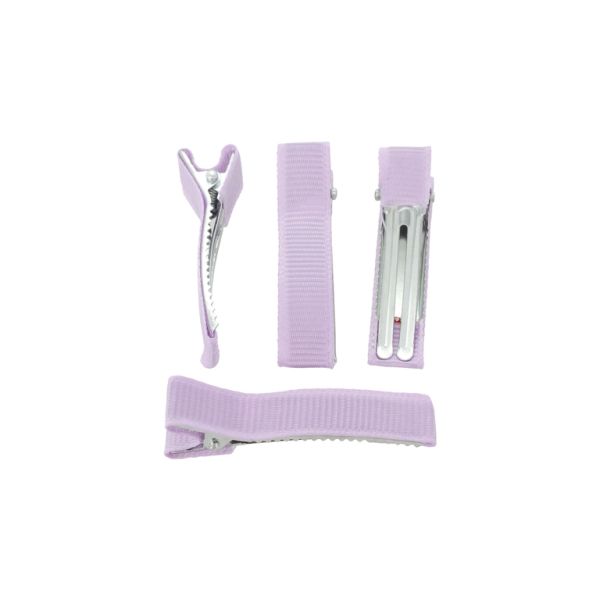 METAL ELEMENTS - CROCODILE DUCKBILL HAIR CLIP WITH TEETH 03 - METAL AND SATIN - 48x10x14mm NICKEL COLOR AND PURPLE - PACKAGE 50pcs.