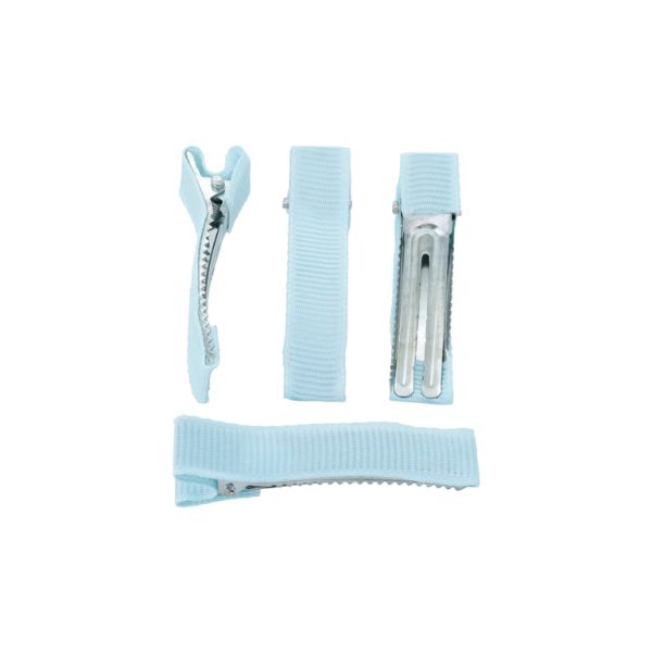 METAL ELEMENTS - CROCODILE DUCKBILL HAIR CLIP WITH TEETH 03 - METAL AND SATIN - 48x10x14mm NICKEL COLOR AND BLUE (LIGHT) - PACKAGE 50pcs.