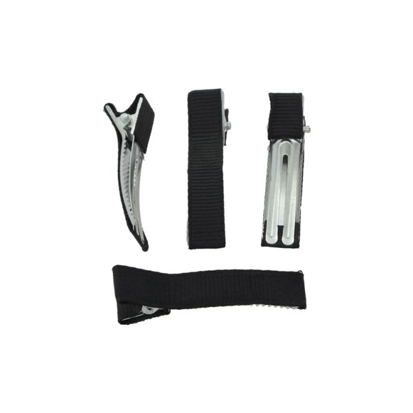 METAL ELEMENTS - CROCODILE DUCKBILL HAIR CLIP WITH TEETH 03 - METAL AND SATIN - 48x10x14mm NICKEL COLOR AND BLACK - 5pcs.