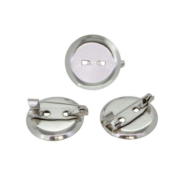 METAL ELEMENTS - BROOCH CLIP BASE SAFETY PINS - CIRCLE 04 - 19mm NICKEL COLOR - 20pcs.