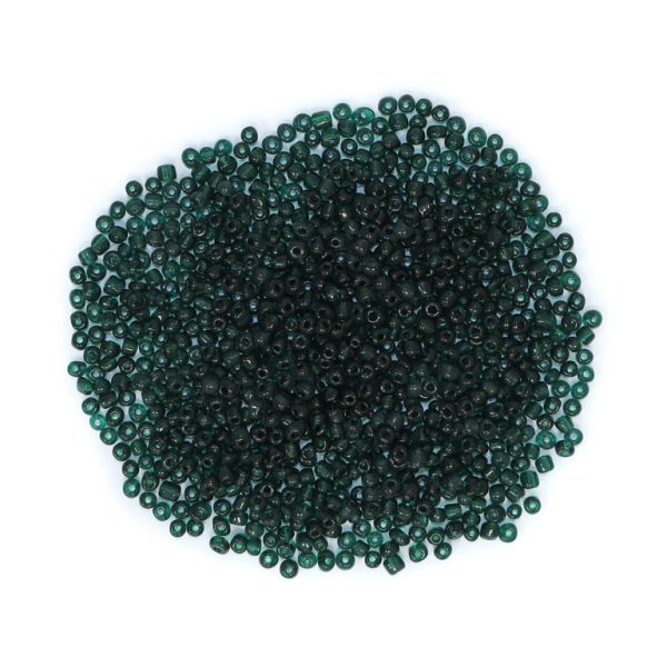 GLASS SEED BEADS - BALL 4mm - TRANSPARENT - GREEN (DARK) 23А - PACKAGE 450g Hole-1.5mm