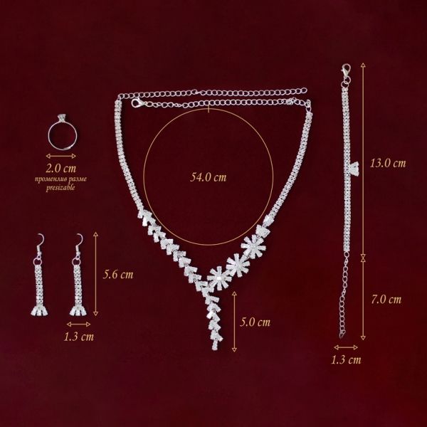 JEWELRY - SET - ZIRCON - S61 - SILVER WITH WHITE - 1 set