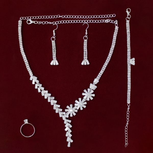 JEWELRY - SET - ZIRCON - S61 - SILVER WITH WHITE - PACKAGE (2 sets)