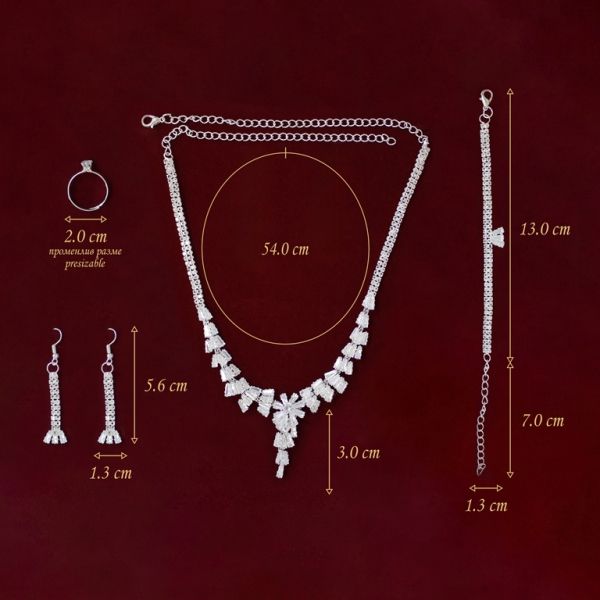 JEWELRY - SET - ZIRCON - S62 - SILVER WITH WHITE - 1 set