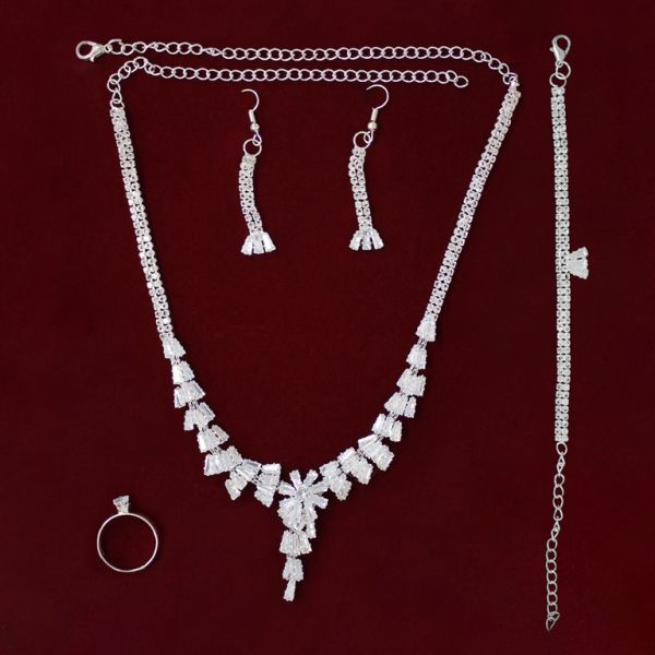 JEWELRY - SET - ZIRCON - S62 - SILVER WITH WHITE - PACKAGE (2 sets)
