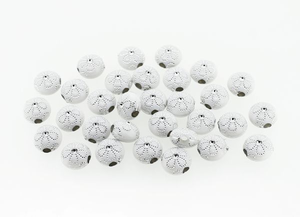 OPAQUE SILVER WASHED PLASTIC BEADS - FLAT ROUND FLOWER - 10x6mm WHITE - PACKAGE 500g Hole-2.8mm (1400pcs.)