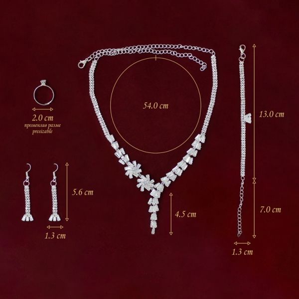 JEWELRY - SET - ZIRCON - S63 - SILVER WITH WHITE - 1 set