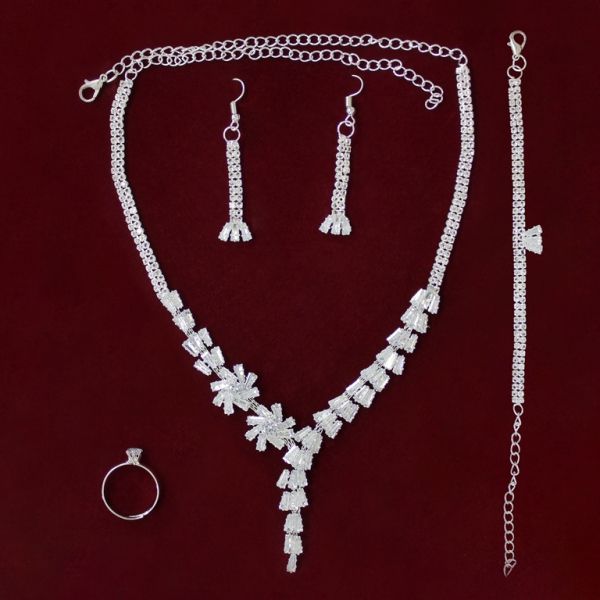 JEWELRY - SET - ZIRCON - S63 - SILVER WITH WHITE - PACKAGE (2 sets)
