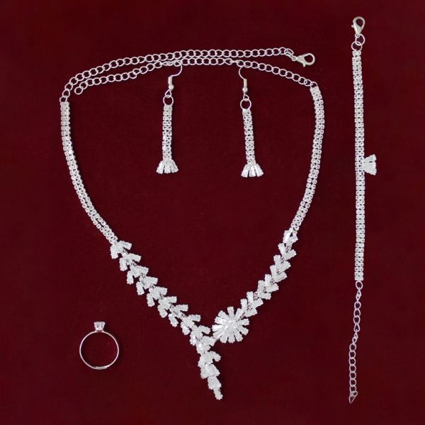 JEWELRY - SET - ZIRCON - S64 - SILVER WITH WHITE - PACKAGE (2 sets)