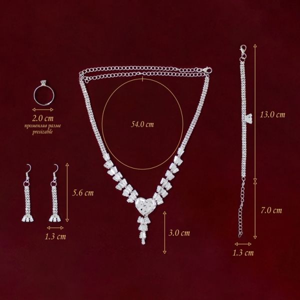 JEWELRY - SET - ZIRCON - S65 - SILVER WITH WHITE - 1 set