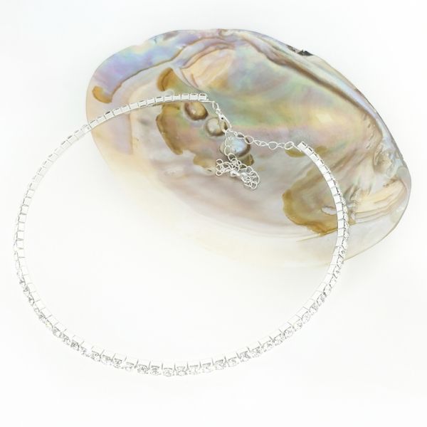 JEWELRY - NECKLACE- HOOP WITH CRYSTALS К108 - 1 ROW - 30+7cm SILVER-WHITE - 1pc.