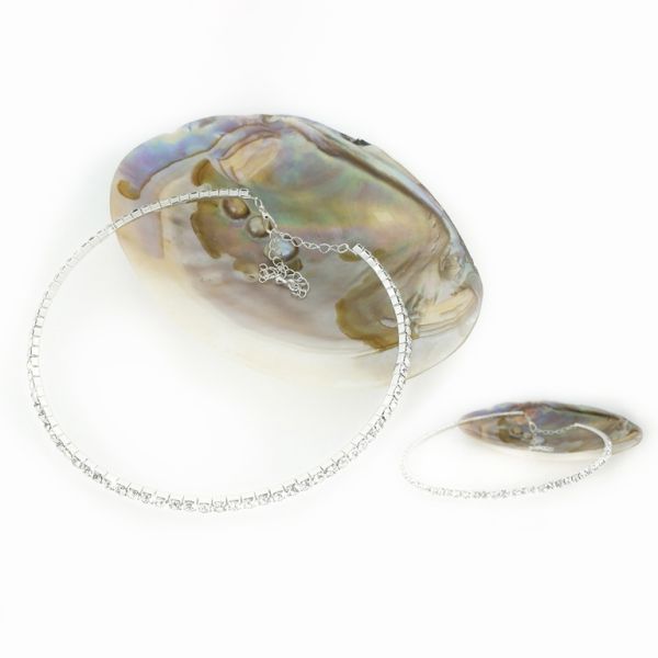 JEWELRY - NECKLACE- HOOP WITH CRYSTALS К108 - 1 ROW - 30+7cm SILVER-WHITE - PACKAGE 6pcs.