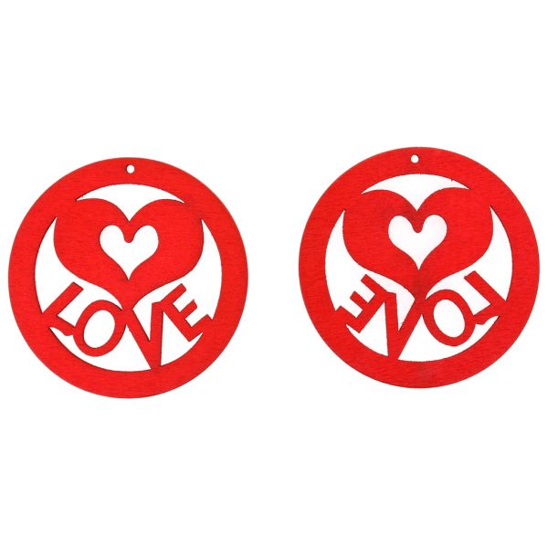 WOODEN FIGURES - LACELIKE - CIRCLE 02 HEART - 50x2.5mm RED - PACKAGE 100pcs. Hole-1.8mm