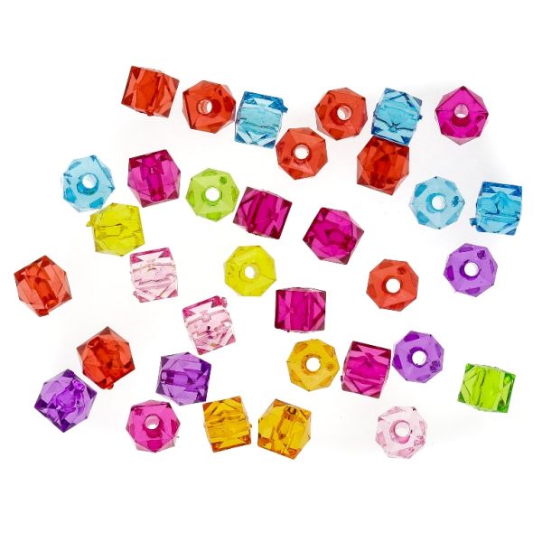 TRANSPARENT PLASTIC BEADS - CUBE FACETED - 5x6mm MIXED - PACKAGE 500g Hole-1.5mm (5050pcs.)