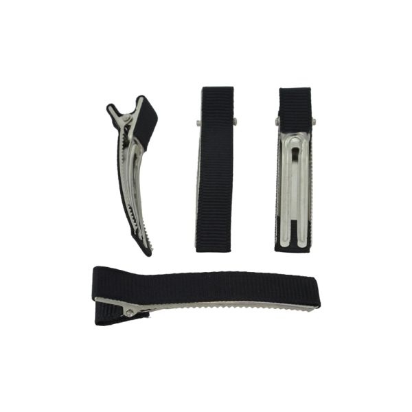 METAL ELEMENTS - CROCODILE DUCKBILL HAIR CLIP WITH TEETH 03 - METAL AND SATIN - 60x10x14mm NICKEL COLOR AND BLACK 006 - 5pcs.