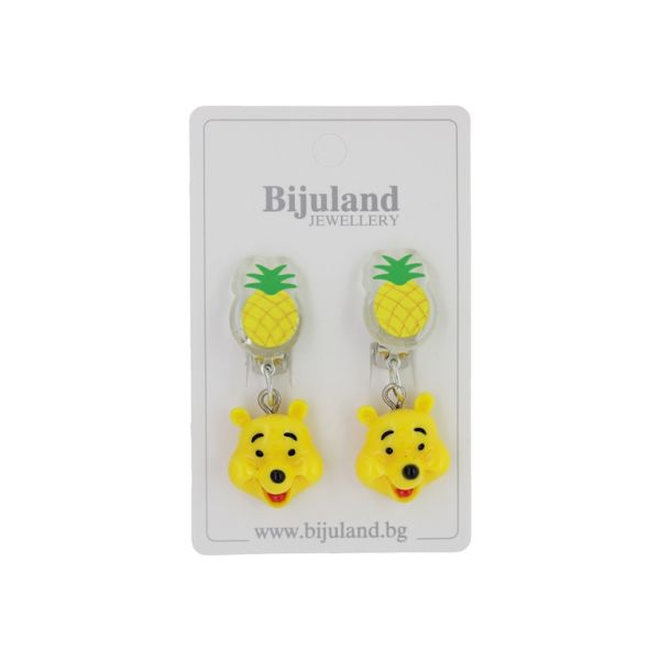 JEWELRY - EARRINGS - CLIP ON - CHILDREN'S - PINEAPPLE WITH WINNIE THE POOH Е391 - YELLOW-GREEN - 1 pair
