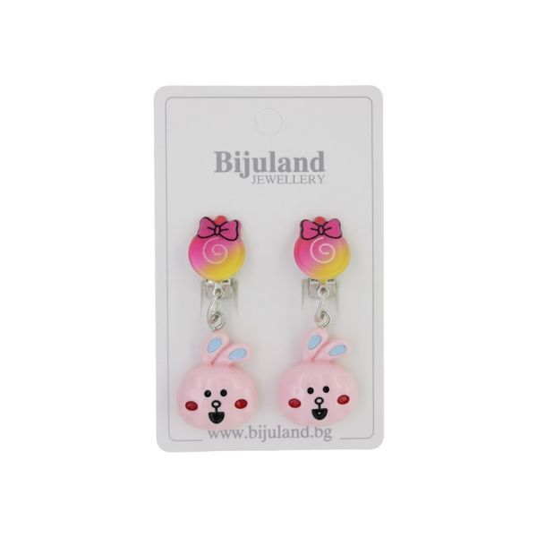 JEWELRY - EARRINGS - CLIP ON - CHILDREN'S - LOLLIPOP WITH RABBIT Е394 - CYCLAMEN-PINK (LIGHT) - 1 pair