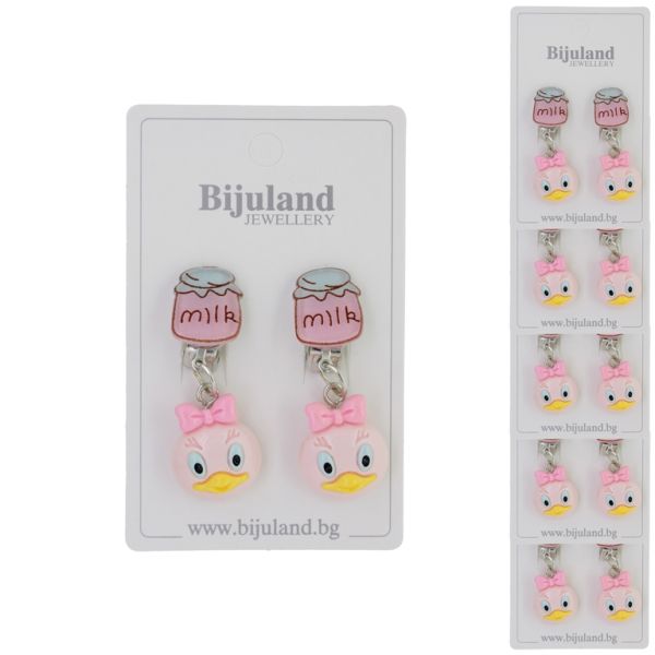 JEWELRY - EARRINGS - CLIP ON - CHILDREN'S - JAR WITH DUCK Е382 - PINK (LIGHT)-PINK (LIGHT) - PACKAGE 6 pairs