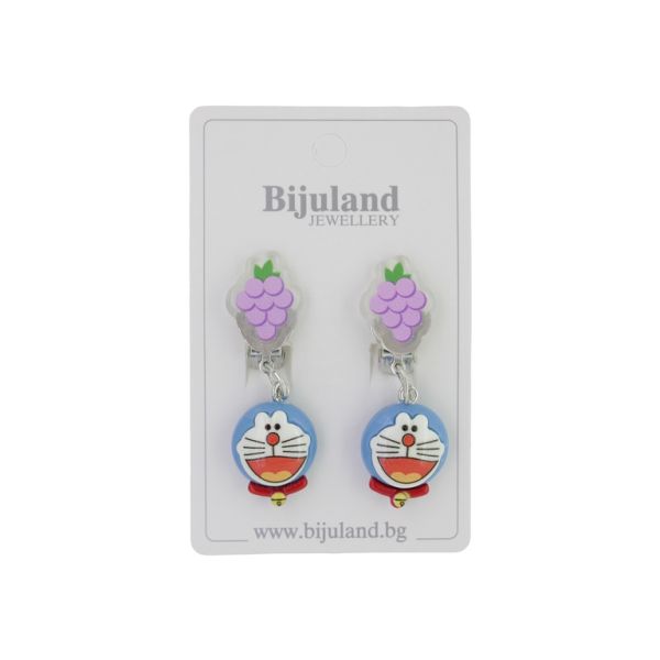 JEWELRY - EARRINGS - CLIP ON - CHILDREN'S - GRAPES WITH DORAEMON Е398 - PURPLE (LIGHT)-BLUE - 1 pair