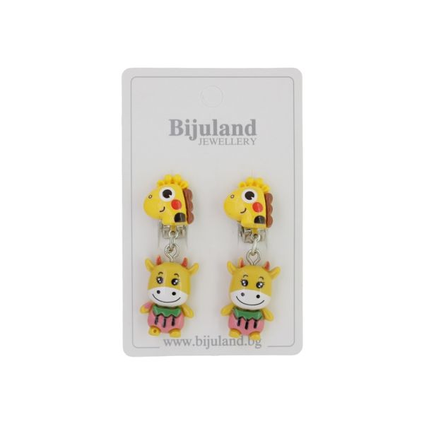 JEWELRY - EARRINGS - CLIP ON - CHILDREN'S - GIRAFFE WITH COW Е406 - YELLOW-MUSTARD - 1 pair