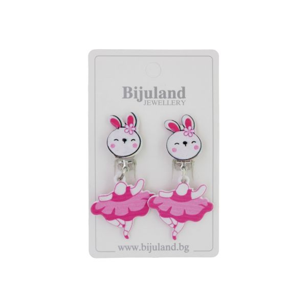 JEWELRY - EARRINGS - CLIP ON - CHILDREN'S - RABBIT WITH SKIRT Е422-1 - CYCLAMEN-CYCLAMEN (DARK) - 1 pair