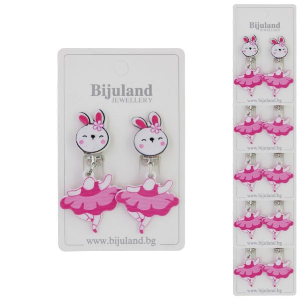 JEWELRY - EARRINGS - CLIP ON - CHILDREN'S - RABBIT WITH SKIRT Е422-1 - CYCLAMEN-CYCLAMEN (DARK) - PACKAGE 6 pairs