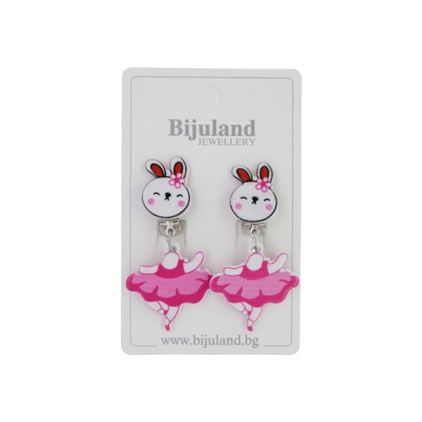 JEWELRY - EARRINGS - CLIP ON - CHILDREN'S - RABBIT WITH SKIRT Е422-2 - CYCLAMEN-CYCLAMEN (DARK) - 1 pair