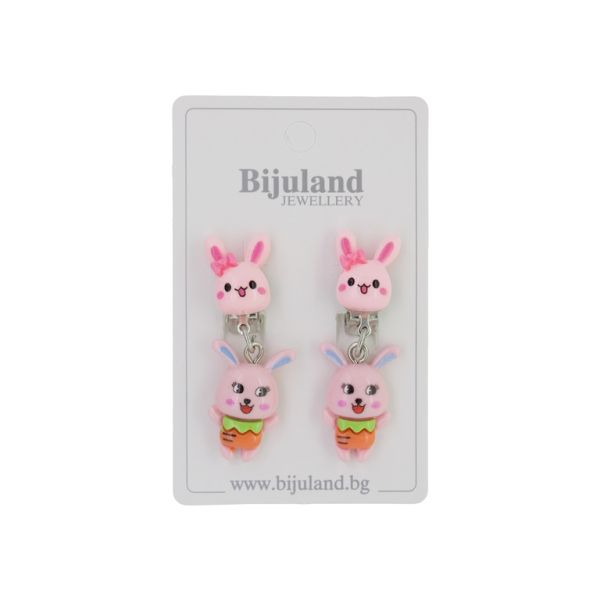 JEWELRY - EARRINGS - CLIP ON - CHILDREN'S - RABBIT WITH RABBIT Е401 - PINK (LIGHT)-PINK (LIGHT) - 1 pair