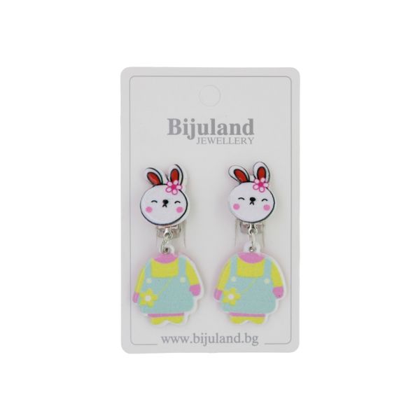 JEWELRY - EARRINGS - CLIP ON - CHILDREN'S - RABBIT WITH SUCMAN Е420-1 - MINT-YELLOW - 1 pair