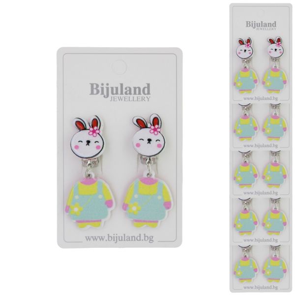 JEWELRY - EARRINGS - CLIP ON - CHILDREN'S - RABBIT WITH SUCMAN Е420-1 - MINT-YELLOW - PACKAGE 6 pairs