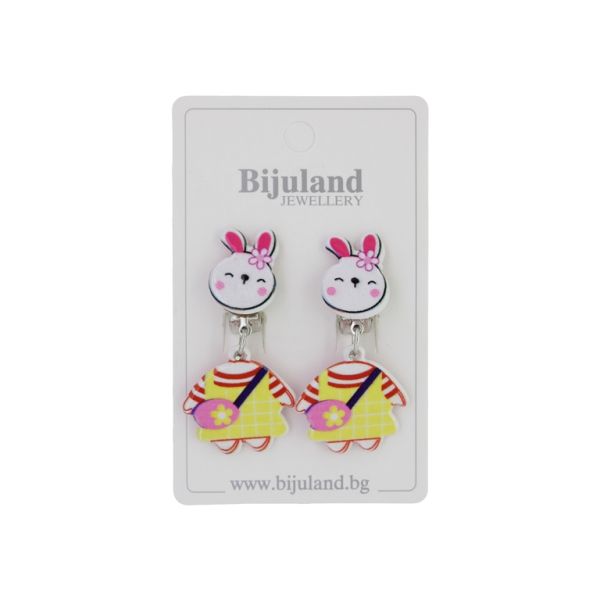 JEWELRY - EARRINGS - CLIP ON - CHILDREN'S - RABBIT WITH SUCMAN Е420-2 - MINT-YELLOW - 1 pair