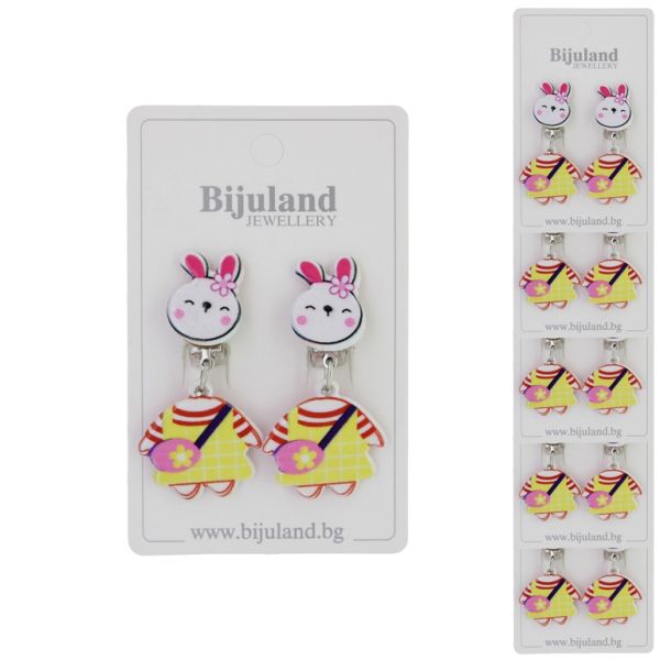 JEWELRY - EARRINGS - CLIP ON - CHILDREN'S - RABBIT WITH SUCMAN Е420-2 - MINT-YELLOW - PACKAGE 6 pairs
