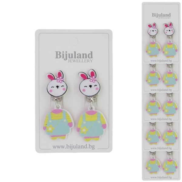 JEWELRY - EARRINGS - CLIP ON - CHILDREN'S - RABBIT WITH SUCMAN Е421-1 - YELLOW-CYCLAMEN - PACKAGE 6 pairs