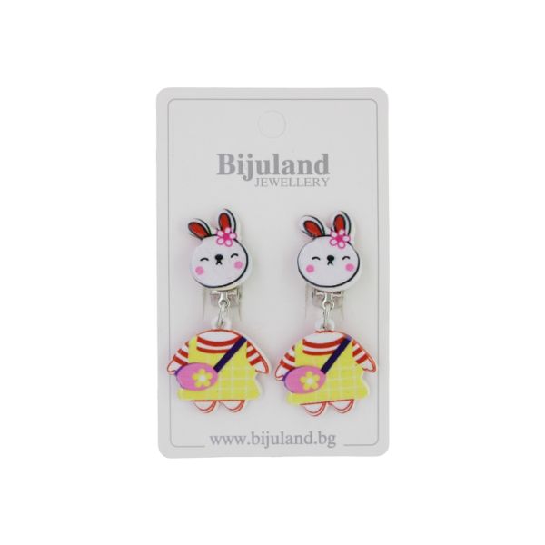 JEWELRY - EARRINGS - CLIP ON - CHILDREN'S - RABBIT WITH SUCMAN Е421-2 - YELLOW-CYCLAMEN - 1 pair