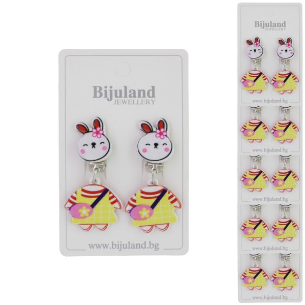 JEWELRY - EARRINGS - CLIP ON - CHILDREN'S - RABBIT WITH SUCMAN Е421-2 - YELLOW-CYCLAMEN - PACKAGE 6 pairs
