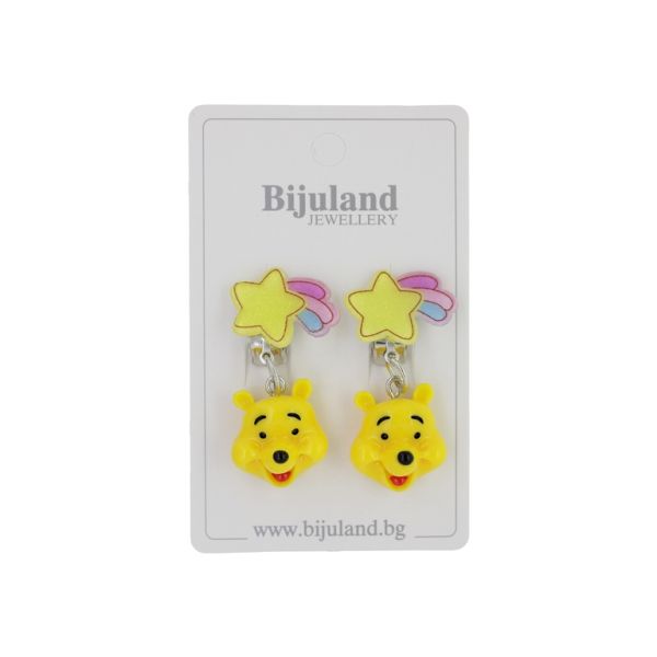 JEWELRY - EARRINGS - CLIP ON - CHILDREN'S - STAR WITH WINNIE THE POOH Е392 - YELLOW-PINK - 1 pair