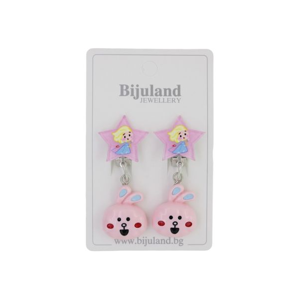 JEWELRY - EARRINGS - CLIP ON - CHILDREN'S - STAR WITH RABBIT Е393 - PINK-PINK (LIGHT) - 1 pair