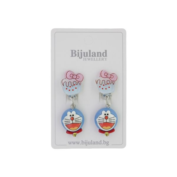 JEWELRY - EARRINGS - CLIP ON - CHILDREN'S - CAKE WITH DORAEMON Е397 - PINK (LIGHT)-BLUE - 1 pair