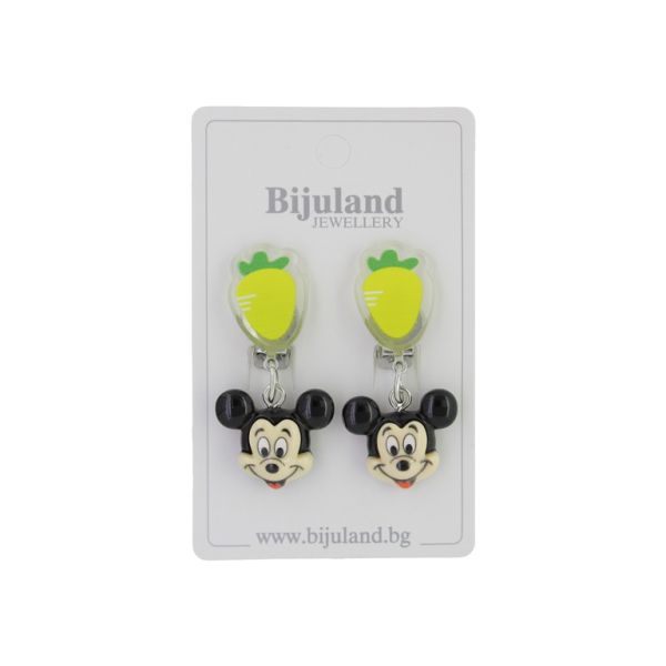 JEWELRY - EARRINGS - CLIP ON - CHILDREN'S - CARROT WITH MICKEY Е389 - YELLOW-BLACK - 1 pair