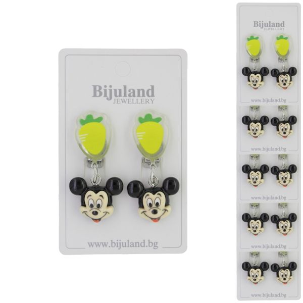 JEWELRY - EARRINGS - CLIP ON - CHILDREN'S - CARROT WITH MICKEY Е389 - YELLOW-BLACK - PACKAGE 6 pairs
