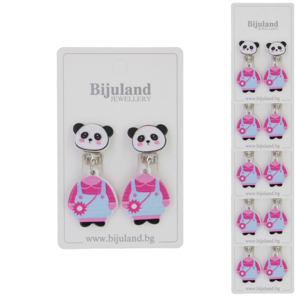 JEWELRY - EARRINGS - CLIP ON - CHILDREN'S - PANDA WITH SUCMAN Е418 - CYCLAMEN-BLUE (LIGHT) - PACKAGE 6 pairs