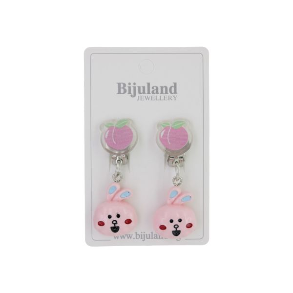 JEWELRY - EARRINGS - CLIP ON - CHILDREN'S - PEACH WITH RABBIT Е395 - PINK (DARK)-PINK (LIGHT) - 1 pair